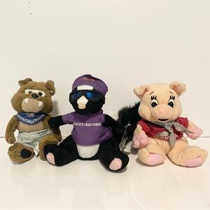 Vintage Harley Davidson Plush Bean Bag Beanies Pig Skunk Pit Bull Dog Toys Lot